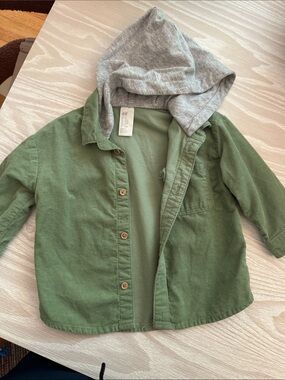 H&M Green Button-Up Jacket with Gray Hood